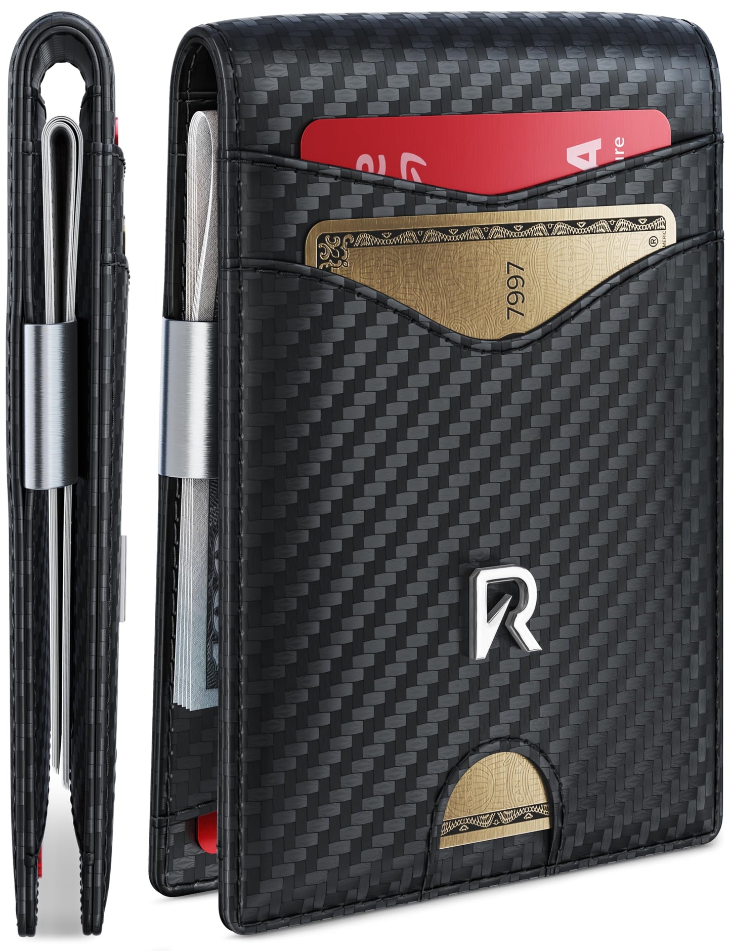 Slim Wallet for Men with Money Clip, RFID Blocking Mens Wallet, Minimalist Credit Card Holder, Front Pocket Bifold - Gift Box Included