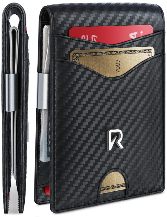 Slim Wallet for Men with Money Clip, RFID Blocking Mens Wallet, Minimalist Credit Card Holder, Front Pocket Bifold - Gift Box Included