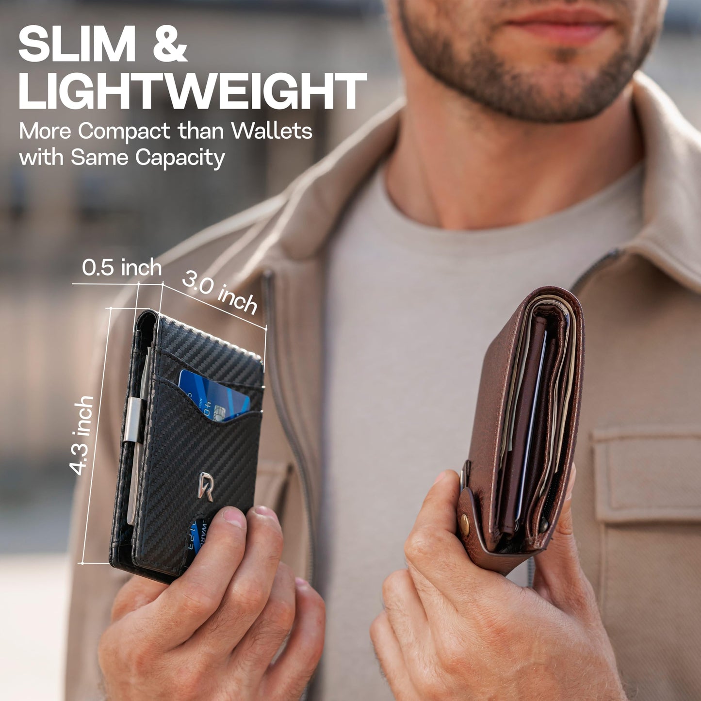 Slim Wallet for Men with Money Clip, RFID Blocking Mens Wallet, Minimalist Credit Card Holder, Front Pocket Bifold - Gift Box Included