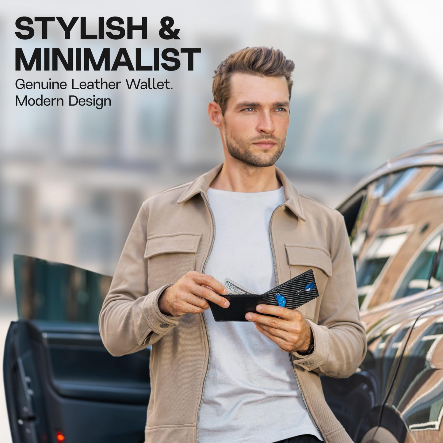 Slim Wallet for Men with Money Clip, RFID Blocking Mens Wallet, Minimalist Credit Card Holder, Front Pocket Bifold - Gift Box Included