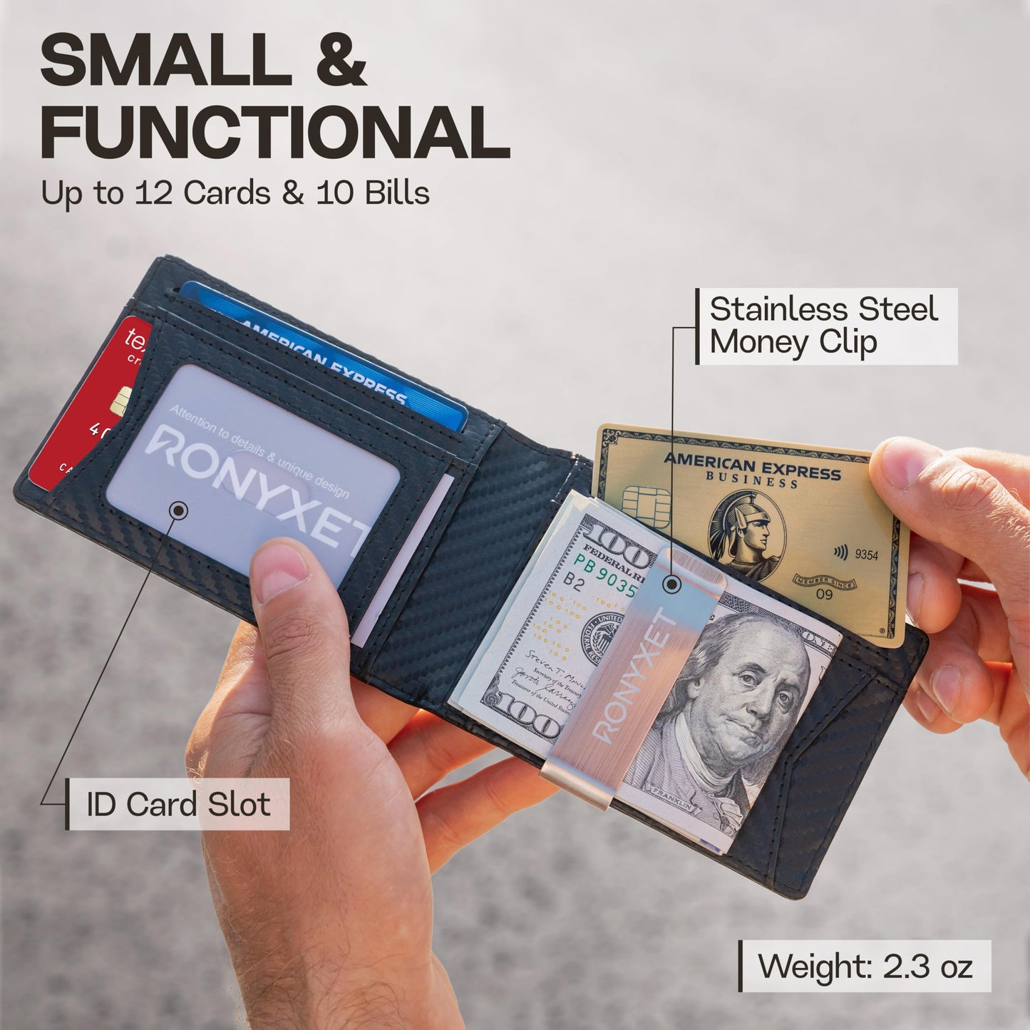 Slim Wallet for Men with Money Clip, RFID Blocking Mens Wallet, Minimalist Credit Card Holder, Front Pocket Bifold - Gift Box Included