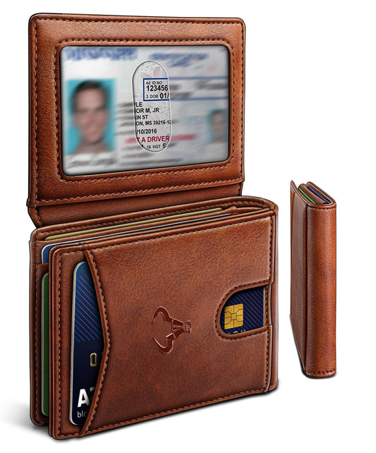 Men Wallet, Slim Leather Wallet Front Pocket Card Holder Gift For Men 11 Slots RFID Blocking